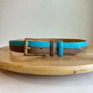 Vintage Handmade Tan Blue Striped Made in Italy Genuine Leather Belt Size Medium